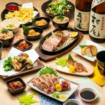 2h生ビール付飲み放題◆地鶏のたたき×鴨肉ステーキ×唐揚げ/11品◆香コース(鍋無)3000円