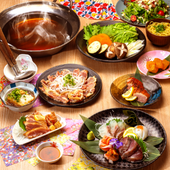 2 hours all-you-can-drink with draft beer ◆ Seared local chicken × Young chicken Nanban × Motsunabe / 11 dishes ◆ Banquet course (with hotpot) 3500 yen