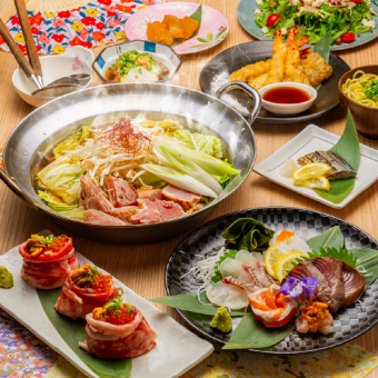 3 hours all-you-can-drink beer included◇Wagyu beef motsunabe × 5 kinds of fresh fish × local chicken sashimi / 12 dishes◇Colorful course (with hotpot) 5000 yen