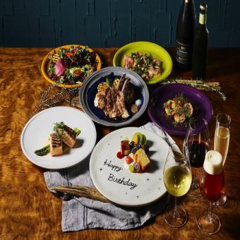[Anniversary course + all-you-can-drink] 6 dishes including grilled pork and salmon main course + message plate