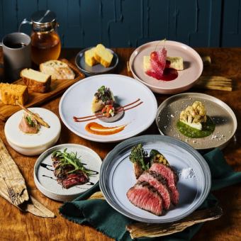 [Anniversary Dinner Course] Toast with sparkling wine and plate of Japanese Black Beef course