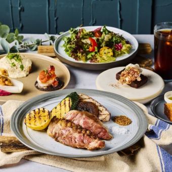 [3,500 yen lunch course] 5 dishes in total, including 3 appetizers, melt-in-your-mouth grilled Kato pork, and an after-meal drink
