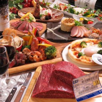 推荐给聚会的特色肉吧套餐 包括生鱼寿司和牛排在内的12道菜6,000日元⇒4,500日元