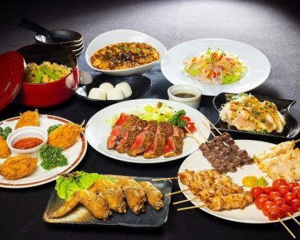 《山長「富士」ステーキコース》やきとり４種&ステーキメイン　2時間半飲み放題付5000円(税込)