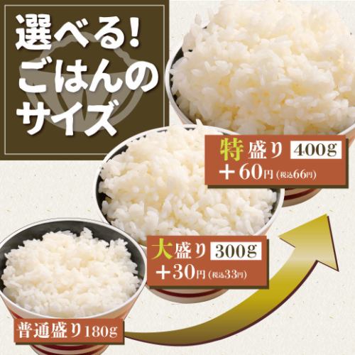 選べるご飯のサイズ！