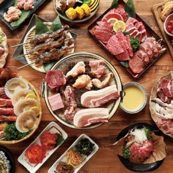 B4-海鮮盛/牛盛付き！3H飲放付★選べるカスタム鍋×焼肉ビュッフェ全40品食放題 6000円 