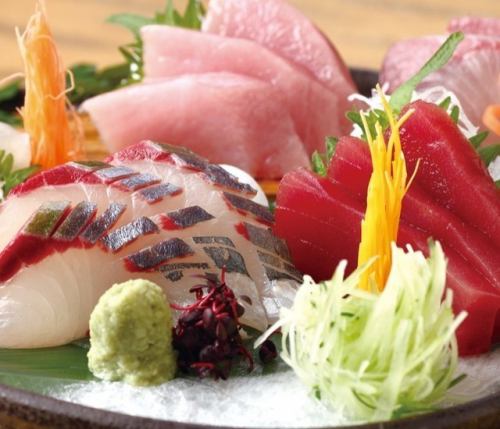 Salmon sashimi / Setouchi sea bream sashimi / Striped horse mackerel sashimi / Chee squid sashimi
