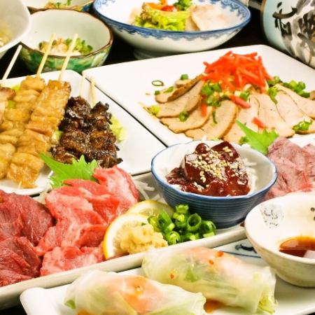《Most popular ◎For welcome and farewell party♪》 [2 hours all-you-can-drink + horse sashimi/local chicken sashimi course] 8 dishes, 5,800 yen