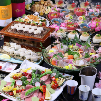 はちおの名物豊後ブランド鮮魚八種盛りと春食材と名物料理満喫コース【料理のみ】4400円(税込)