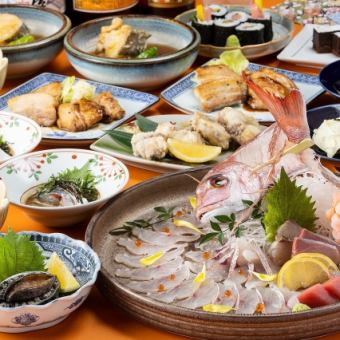 [Enjoy spring] Bonito Tosa-zukuri, Sakura sea bream assorted, 5 types of sashimi, Spanish mackerel Saikyo-yaki, 5 types of skewers, 11 types in total, 2 hours all-you-can-drink included 6,000 yen