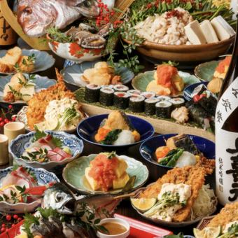 【夏季限定】刺身3種・太刀魚焼き・串揚げ2種・もつ鍋全13品飲み放題2h付7,500円→6,000円(税込)