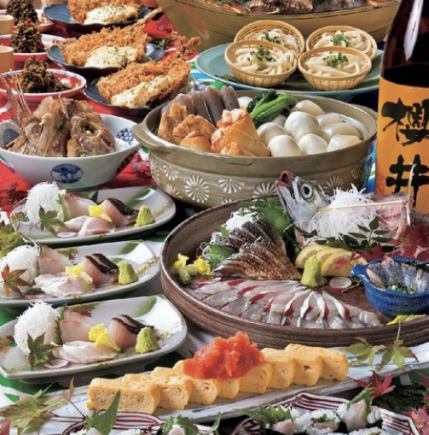 【秋季限定】2种刺身、烤旗鱼、3种关东煮,共10道菜品,附2小时无限畅饮。5,000日元→4,000日元(含税)