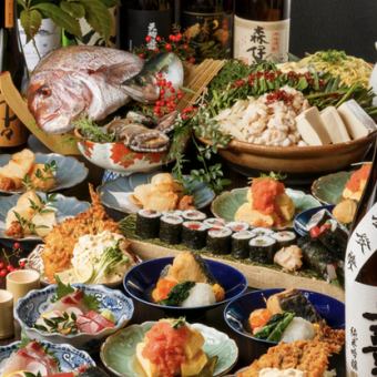 【秋季限定】3种刺身、炸方头鱼、内脏锅，共12道菜品，附2小时无限畅饮。6,500日元→5,000日元（含税）