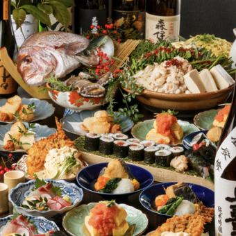 【冬季限定】丰盛的牛杂火锅套餐:整块刺身、牛杂火锅、12道菜、2小时畅饮,7500日元→6000日元(含税)