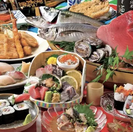 【9月-11月秋季限定】長浜直送刺身、帆立の釜飯全13品飲み放題2h付 6,000円→5,000円(税込)