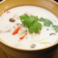 Ginger and chicken coconut milk soup "Tom kha kai"