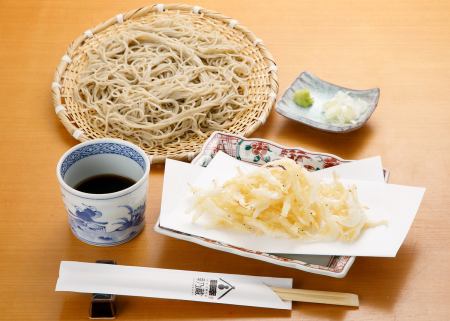 Zaru soba with white shrimp tempura