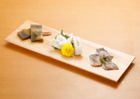 Assortment of three sake dishes