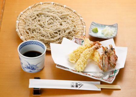 Zaru soba with shrimp tempura