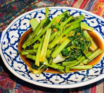 Very popular Stir-fried crispy water spinach and Chinese vegetable taa tsai
