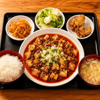 【ランチ】麻婆豆腐定食のご予約★ソフトドリンク1杯無料！