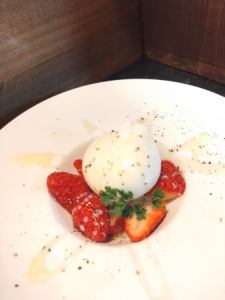 seasonal fruit and burrata cheese