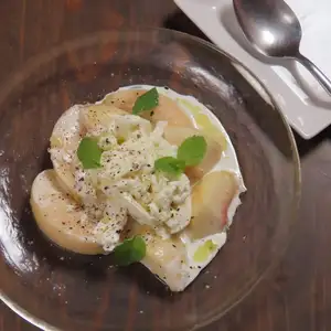 Seasonal fruits and burrata cheese