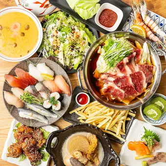 【極宴会コース】2時間飲み放題＋天麩羅、焼き海老、自慢の握り寿司等全10品◆6000→5000円