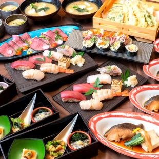 生本鮪入り鮨と銀タラ煮付けを味わう【土風炉コース】飲み放題付き 7000円(税込)