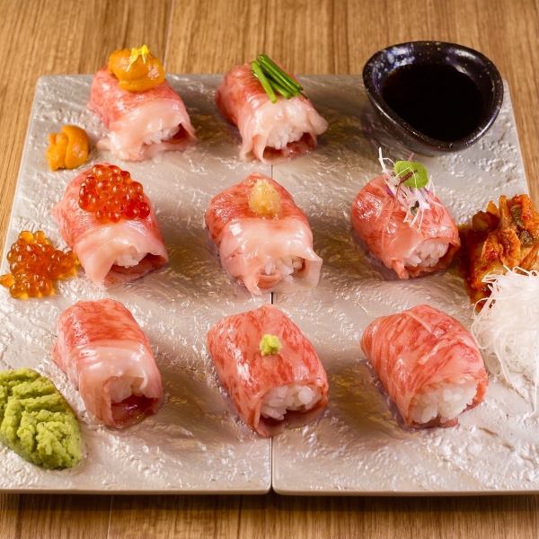 A hot topic on social media! Meat temari sushi that you can eat in one bite ☆ Charcoal-grilled meat, French dumplings, and a variety of dishes that go well with wine ☆