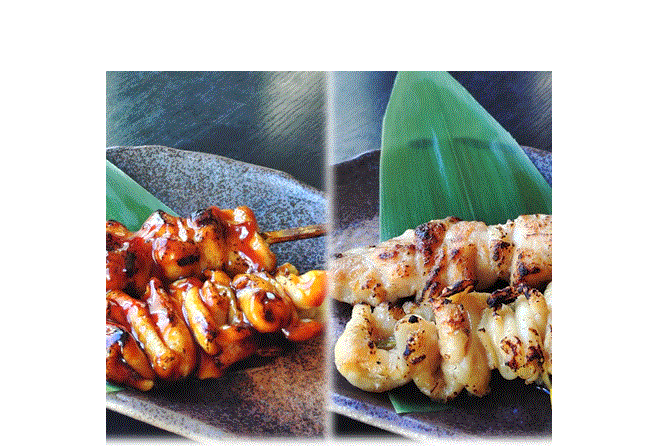 Charcoal-grilled yakitori (thigh skewer and skin skewer)