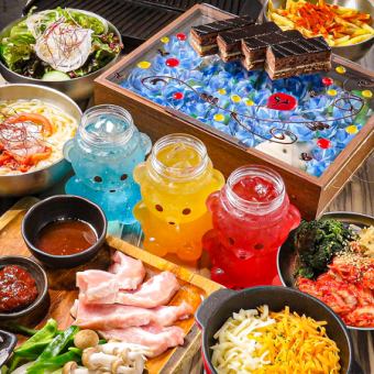 "Summer Limited Photogenic Course 3000 yen ☆ All-you-can-drink included" Cheese Samgyeopsal ★ Chumakuma Drink & Photogenic Plate