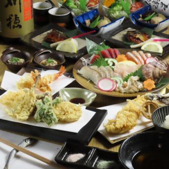 [Standard] 3,800 yen course including popular 5-item tempura platter and 3-item sashimi platter ◆ All-you-can-drink included