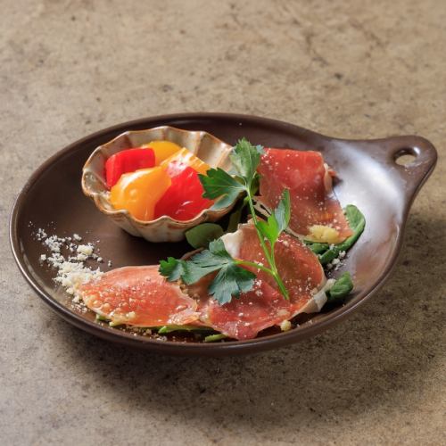 Assortment of Italian prosciutto and chef's whimsical cold dishes