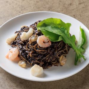 Seafood squid ink spaghetti