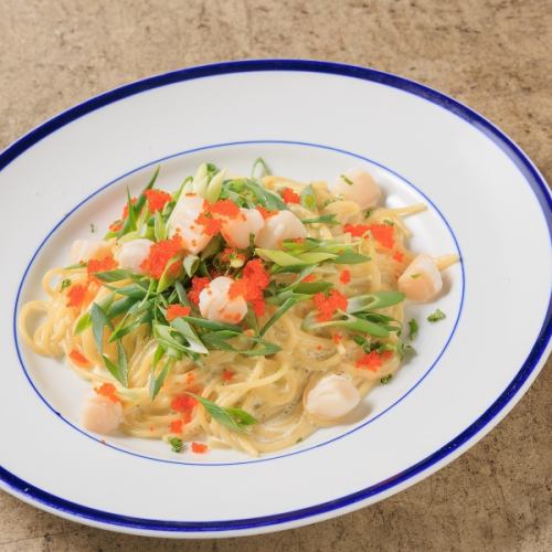 ほたて小柱と九条ネギの『ワサビマヨ』スパゲティ