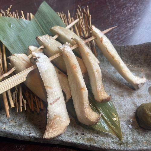 香喷喷的杏鲍菇在炉端烤架上烤制