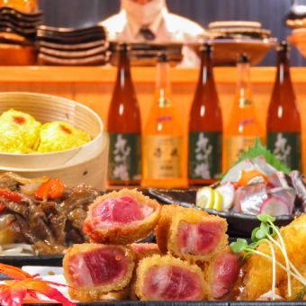 [Main dish is Nagasaki Prefecture Kuroge Wagyu beef teppan & 5 kinds of fresh fish delivered directly from the fish market] Includes 2 hours of all-you-can-drink draft beer, local sake, etc.