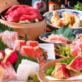 [Mainly Kuroge Wagyu beef tempura, sashimi direct from the fish market, and Yoshiju pork] 2-hour all-you-can-drink including draft beer and local sake included