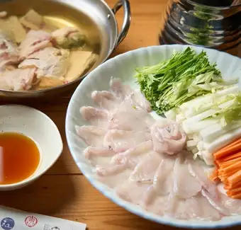 [Toishi Tiger Pufferfish Sashimi & Shabu-Shabu Course] Includes 2-hour all-you-can-drink draft beer & local sake, etc.