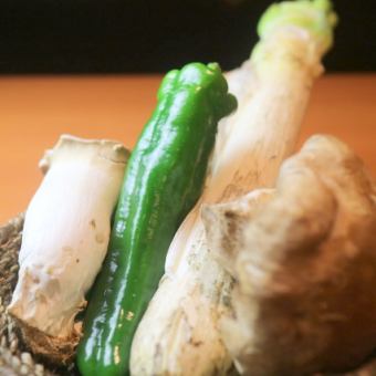White leek/Manganji/Onion/Shiitake mushroom/Eringi mushroom/Young corn/Yam/Seasonal vegetables
