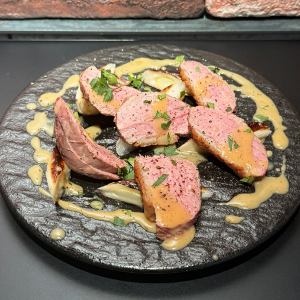 Roasted duck breast and green onion with Saikyo miso sauce
