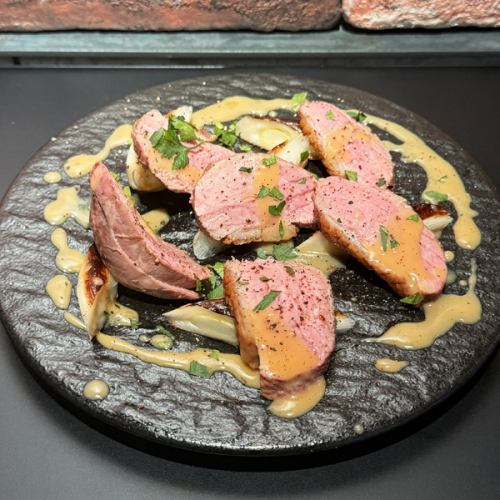 Roasted duck breast and green onion with Saikyo miso sauce