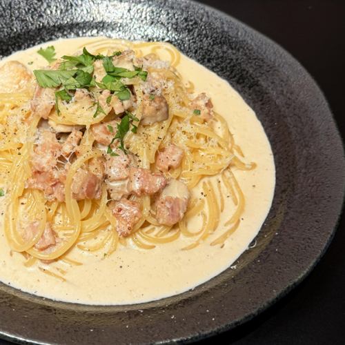 Porcini and bacon cream pasta