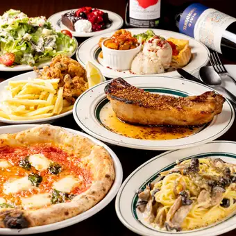 ◆窯焼きピザを楽しむベーシックコース全8品＆飲み放題付き2H♪※金土祝前120分