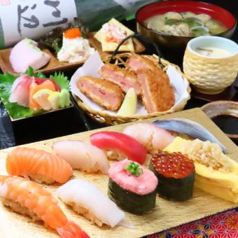 【横綱コース】おまかせ刺身,揚げ物,厳選寿司10貫を含む全8品+90飲み放題付⇒5500円(税込)