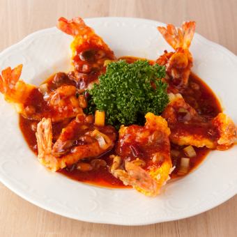 Stir-fried shrimp with spicy sauce