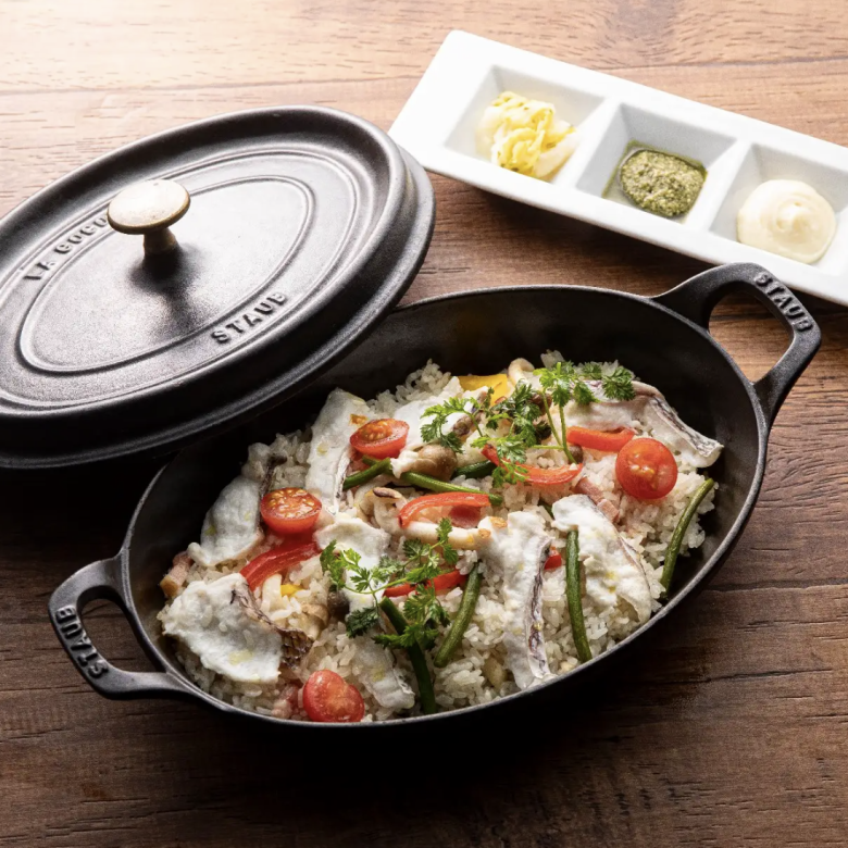 Our specialty! Sea bream rice style rizo pilaf cooked in an iron pot and oven