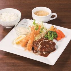 ハンバーグ海老フライ
