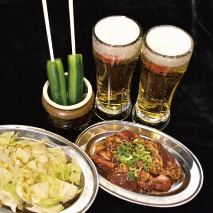 【20時から使える】◆二次会コース 60分ビール付飲み放題 ミックスホルモン、おつまみ等